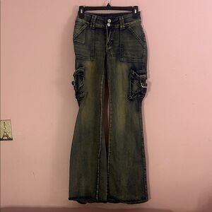 Washed Bootcut Cargo Jeans